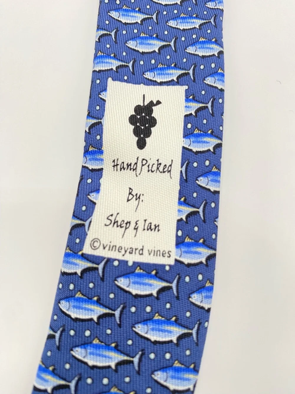 Vineyard Vines Silk Tie Blue & Yellow Fish Made in US - Handpicked by Shep & Ian